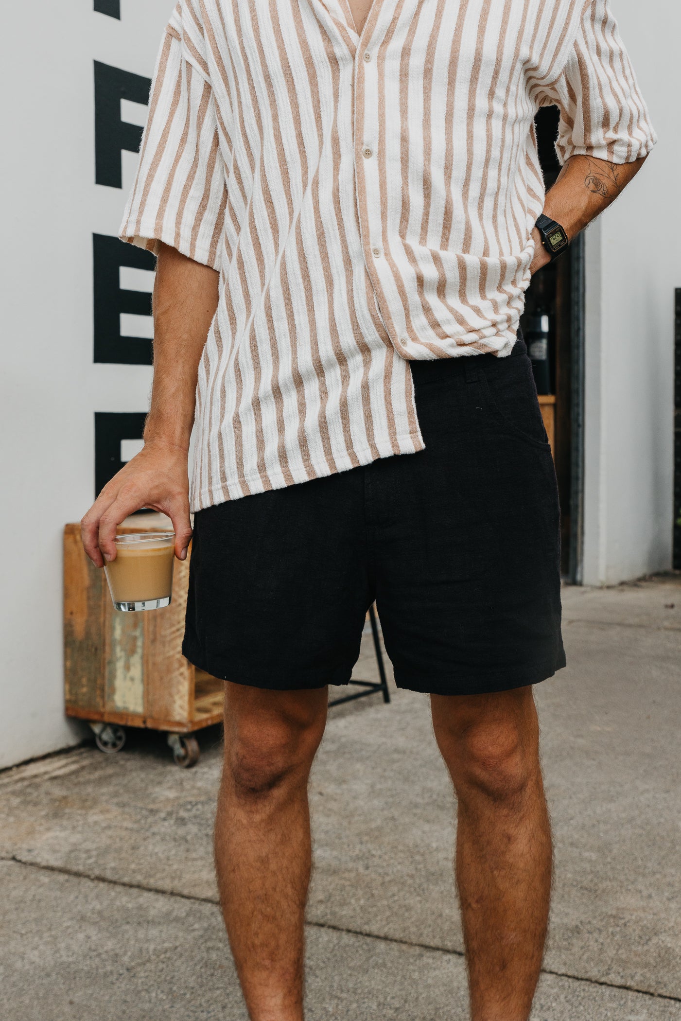 Miller Shorts- Textured Linen Shorts - Washed Black