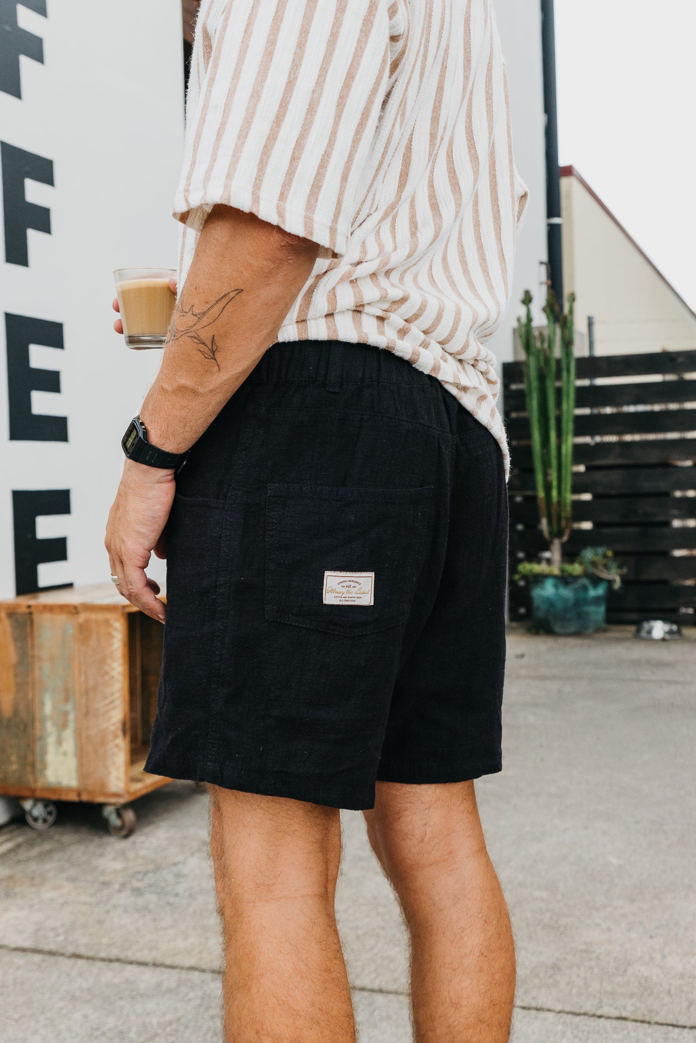 Miller Shorts- Textured Linen Shorts - Washed Black