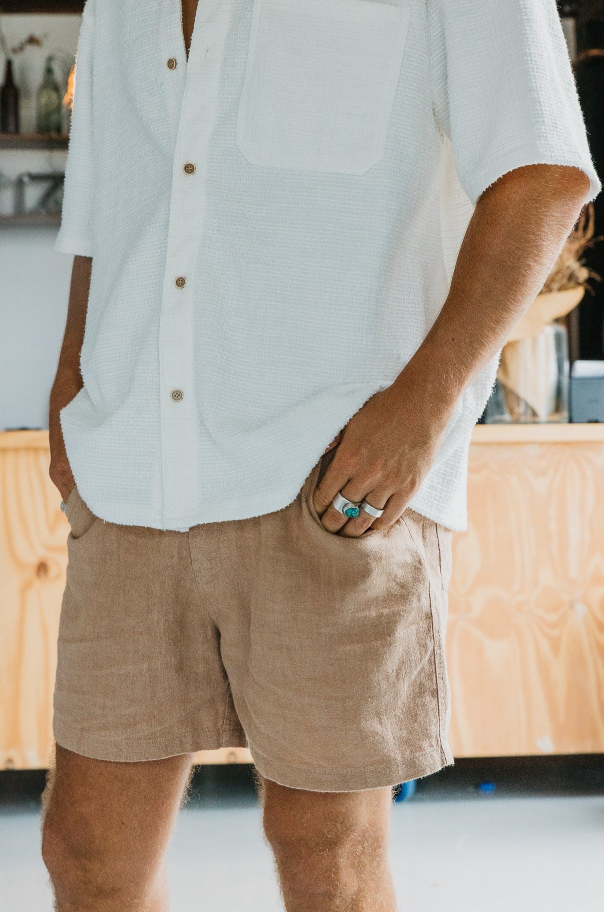 Miller Shorts- Textured Linen Shorts - Light Brown