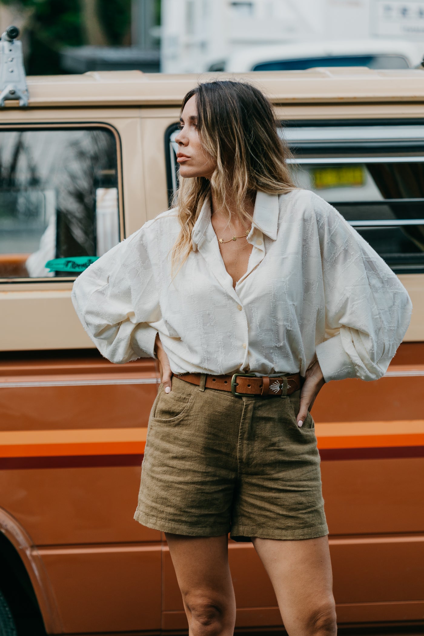 Miller Shorts - Unisex Textured Linen Shorts - Khaki Green