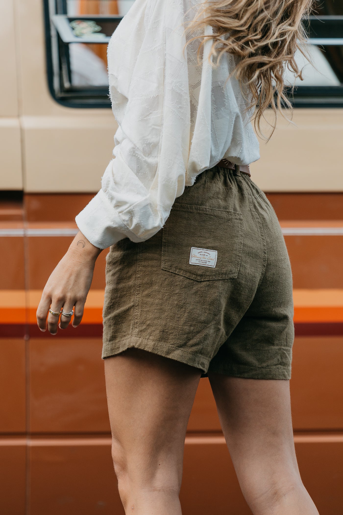 Miller Shorts - Unisex Textured Linen Shorts - Khaki Green