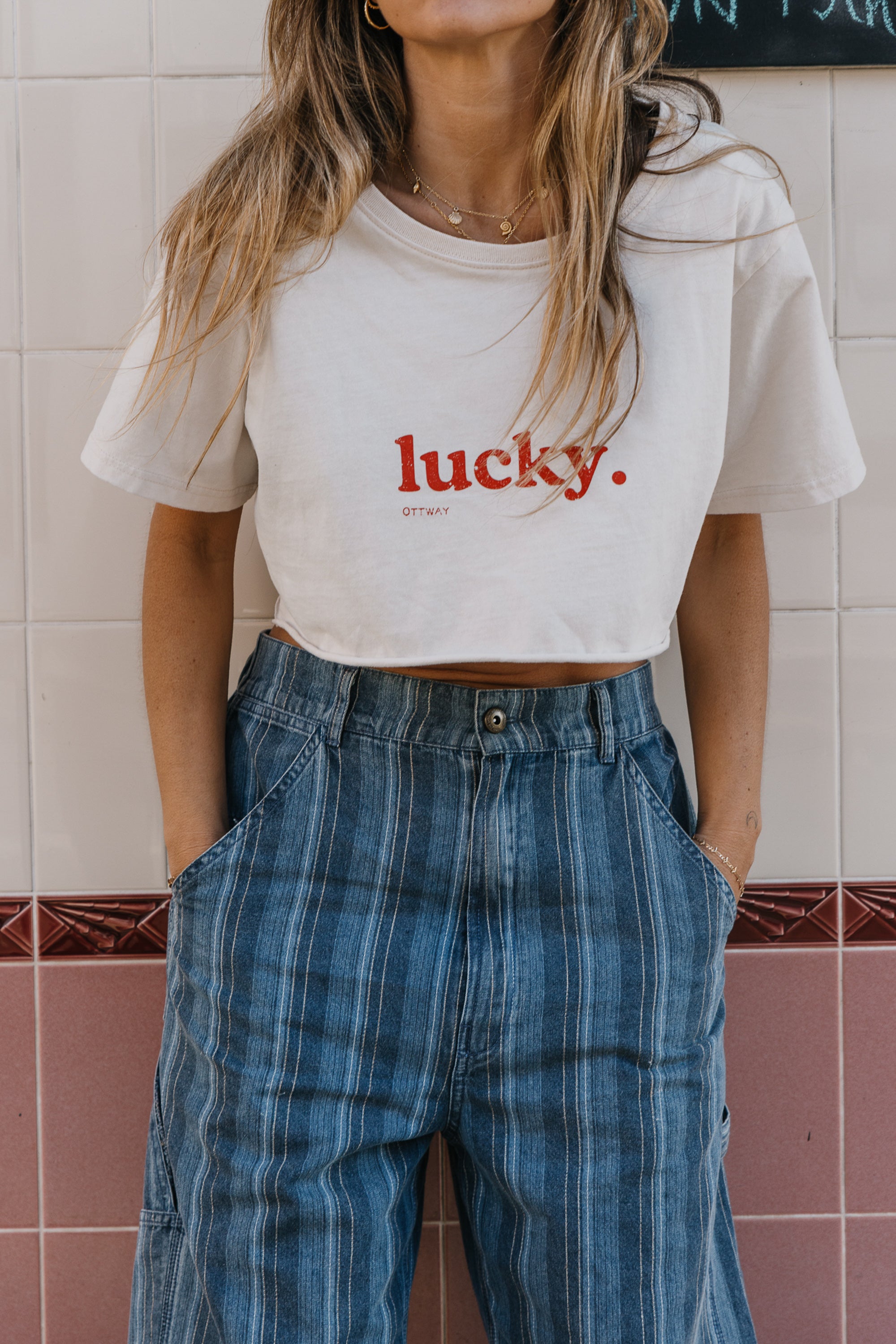 Lucky Cropped T-Shirt - Beige