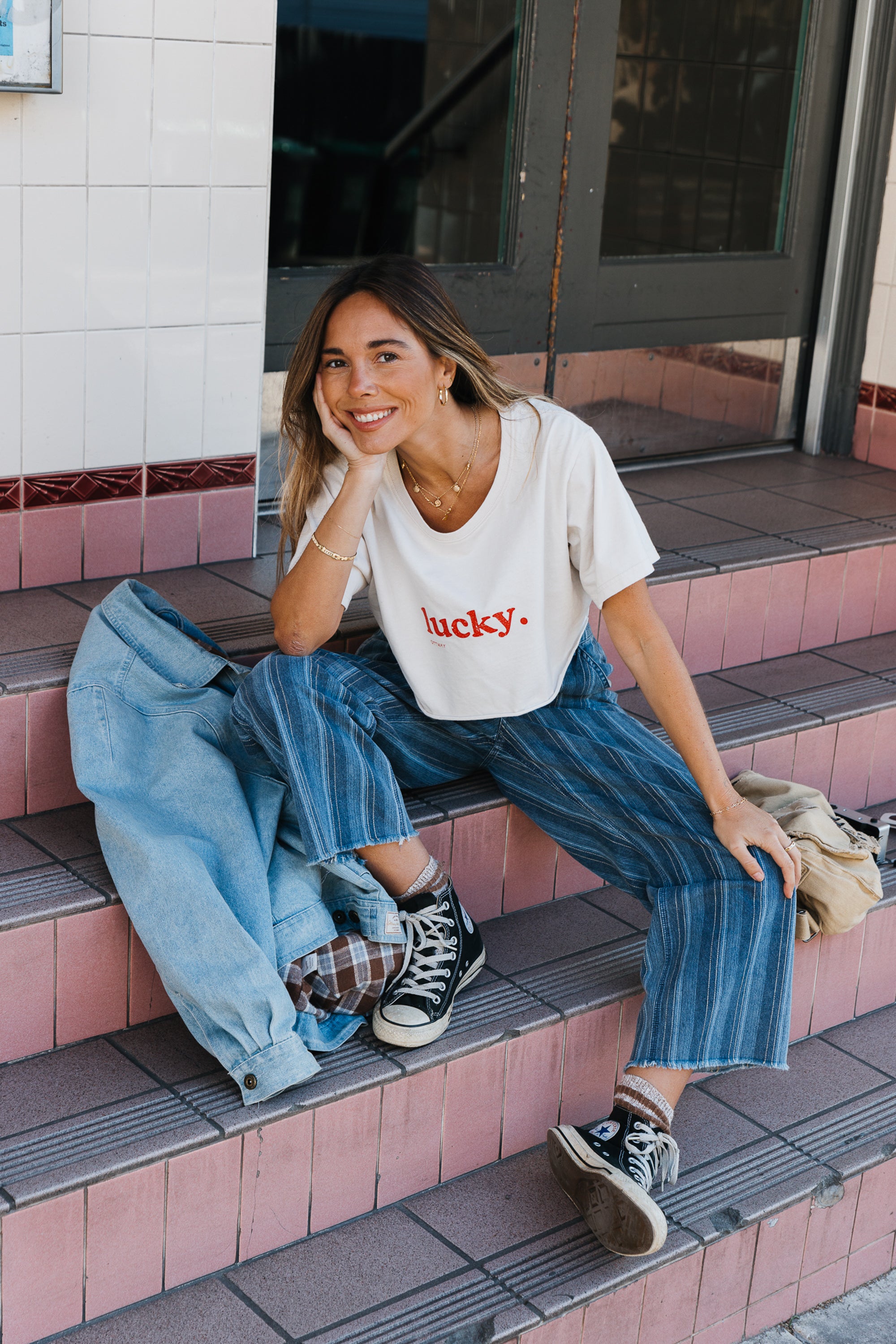 Lucky Cropped T-Shirt - Beige