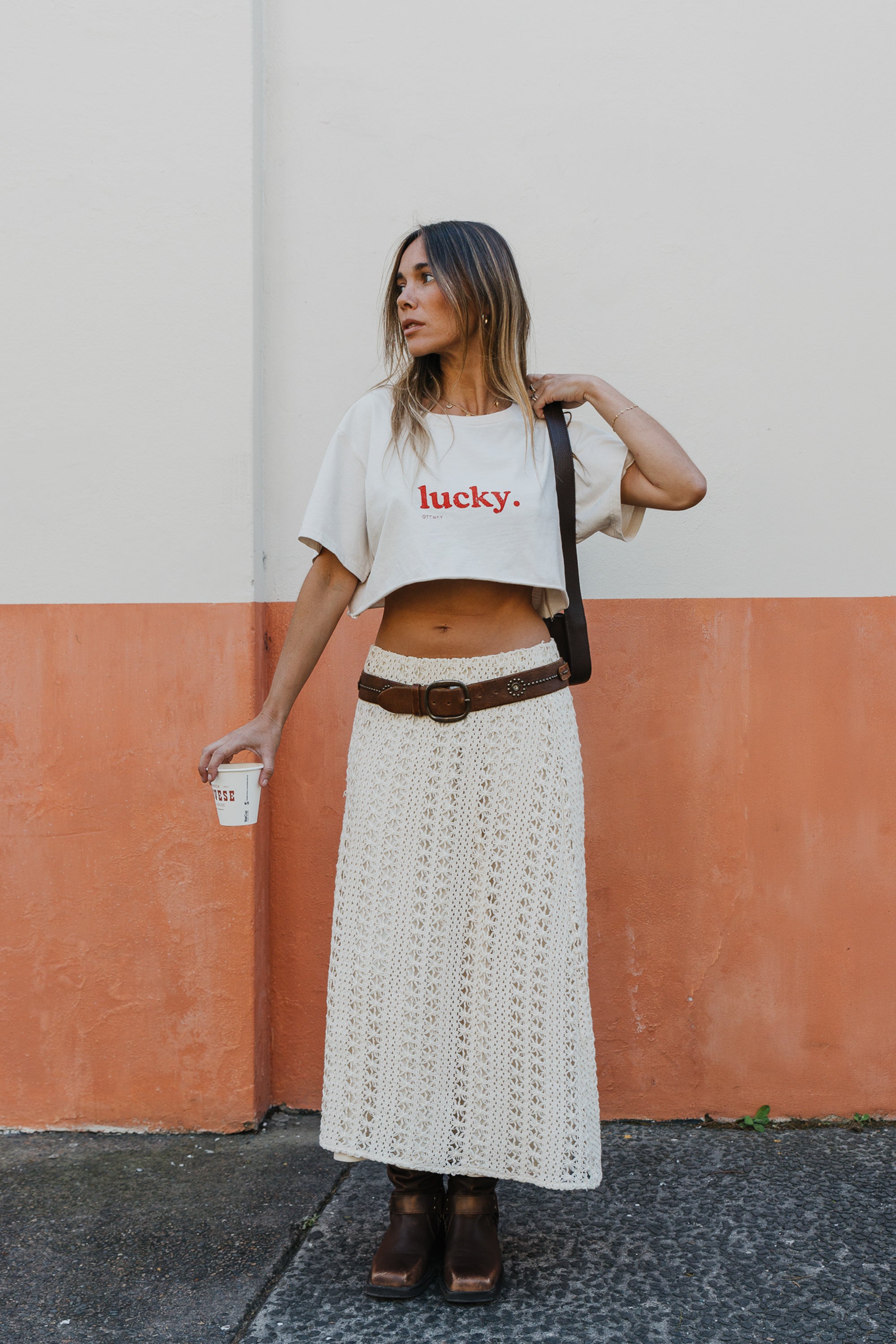 Lucky Cropped T-Shirt - Beige