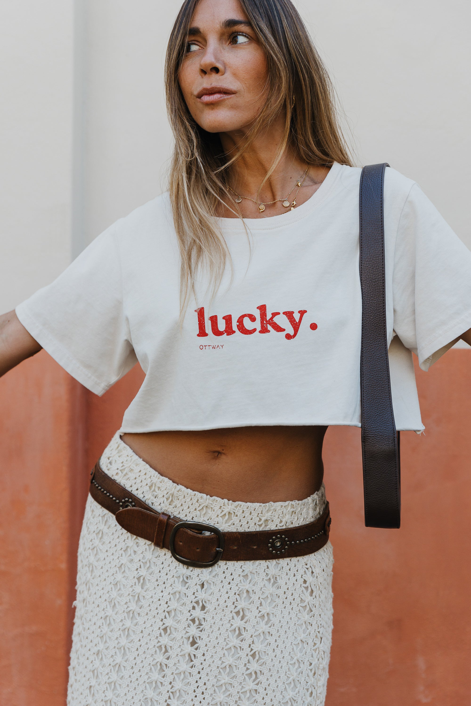 Lucky Cropped T-Shirt - Beige