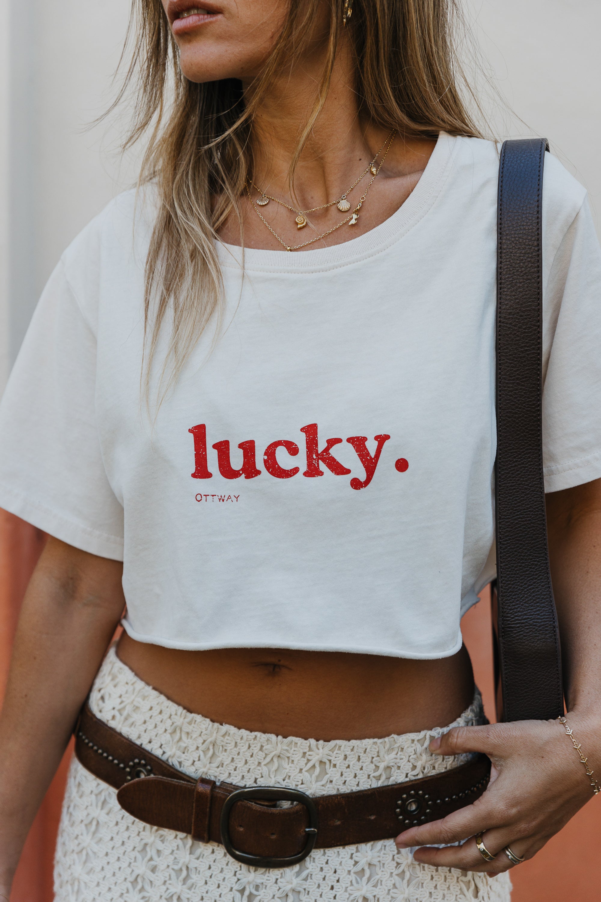 Lucky Cropped T-Shirt - Beige