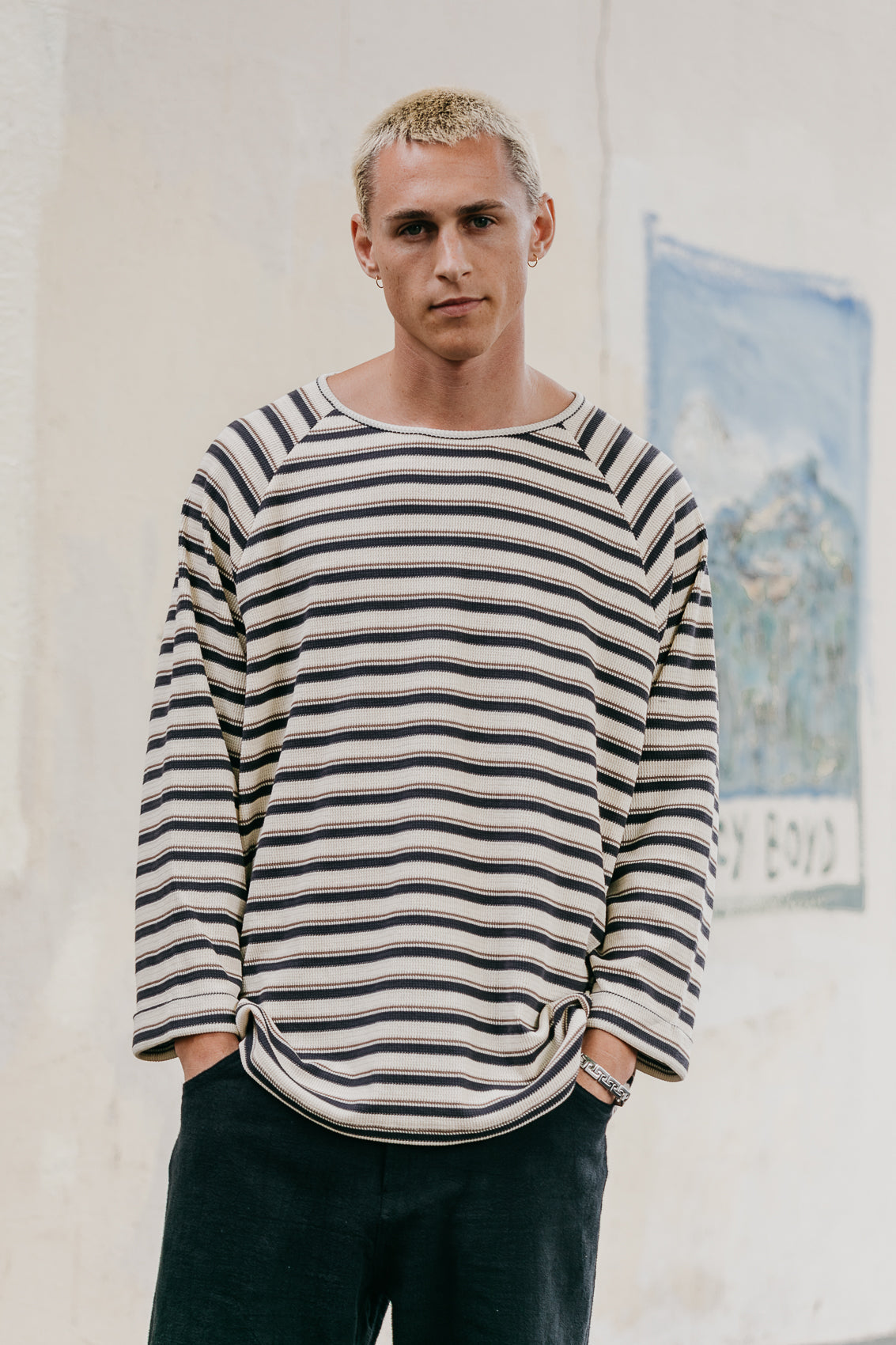 Striped Long Sleeve T-Shirt - Blue and Cream