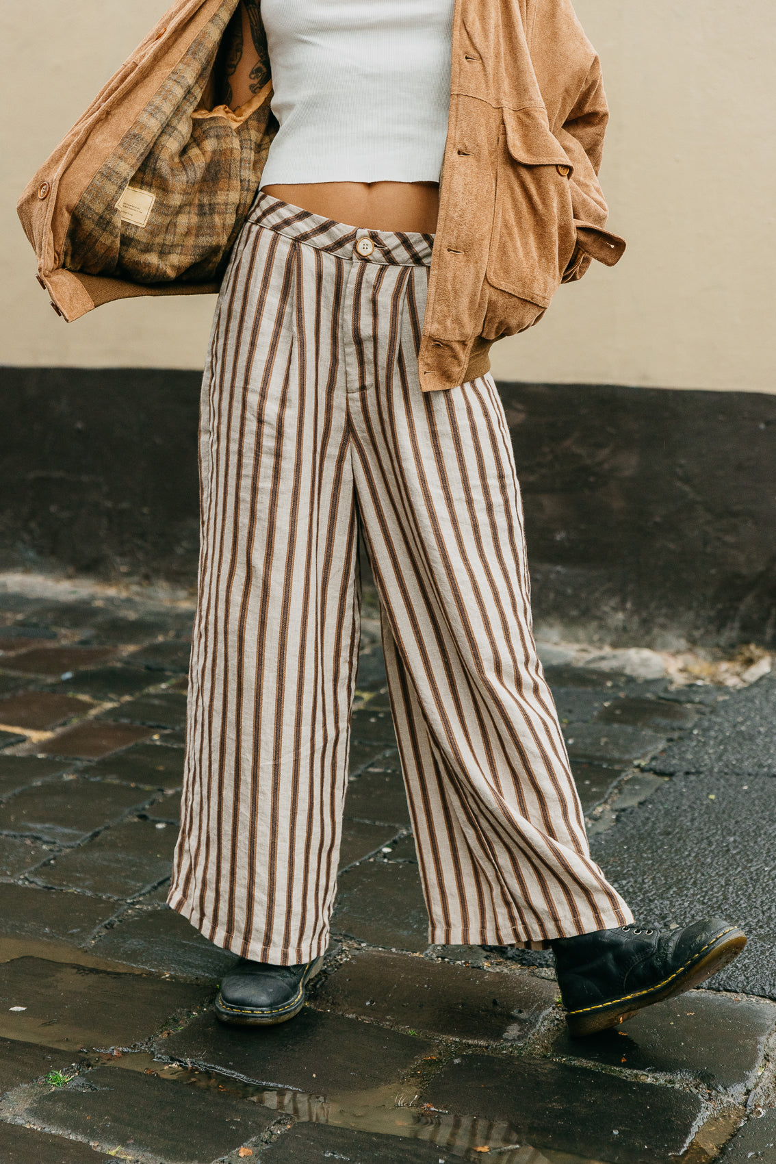 Abby - Striped High-Waist Linen Pants