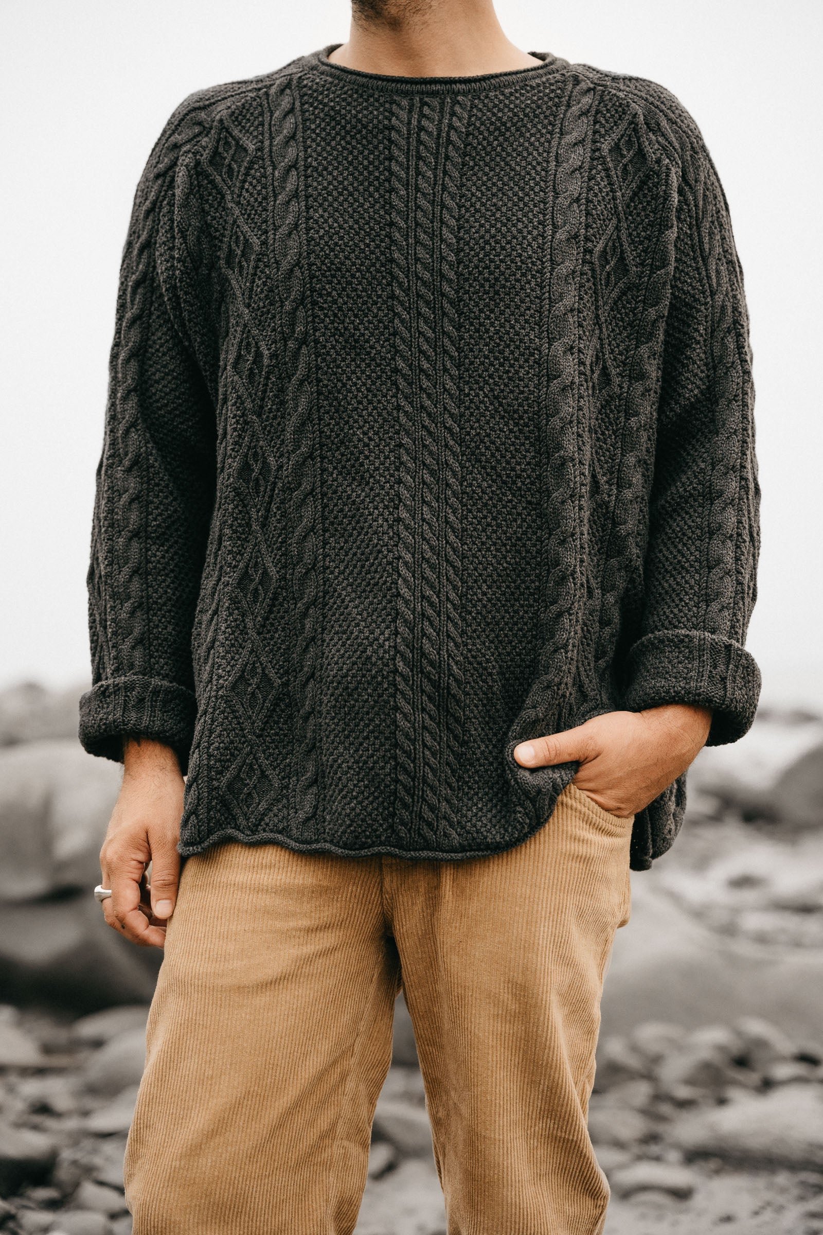 Rory Cable Knit Sweater - Charcoal