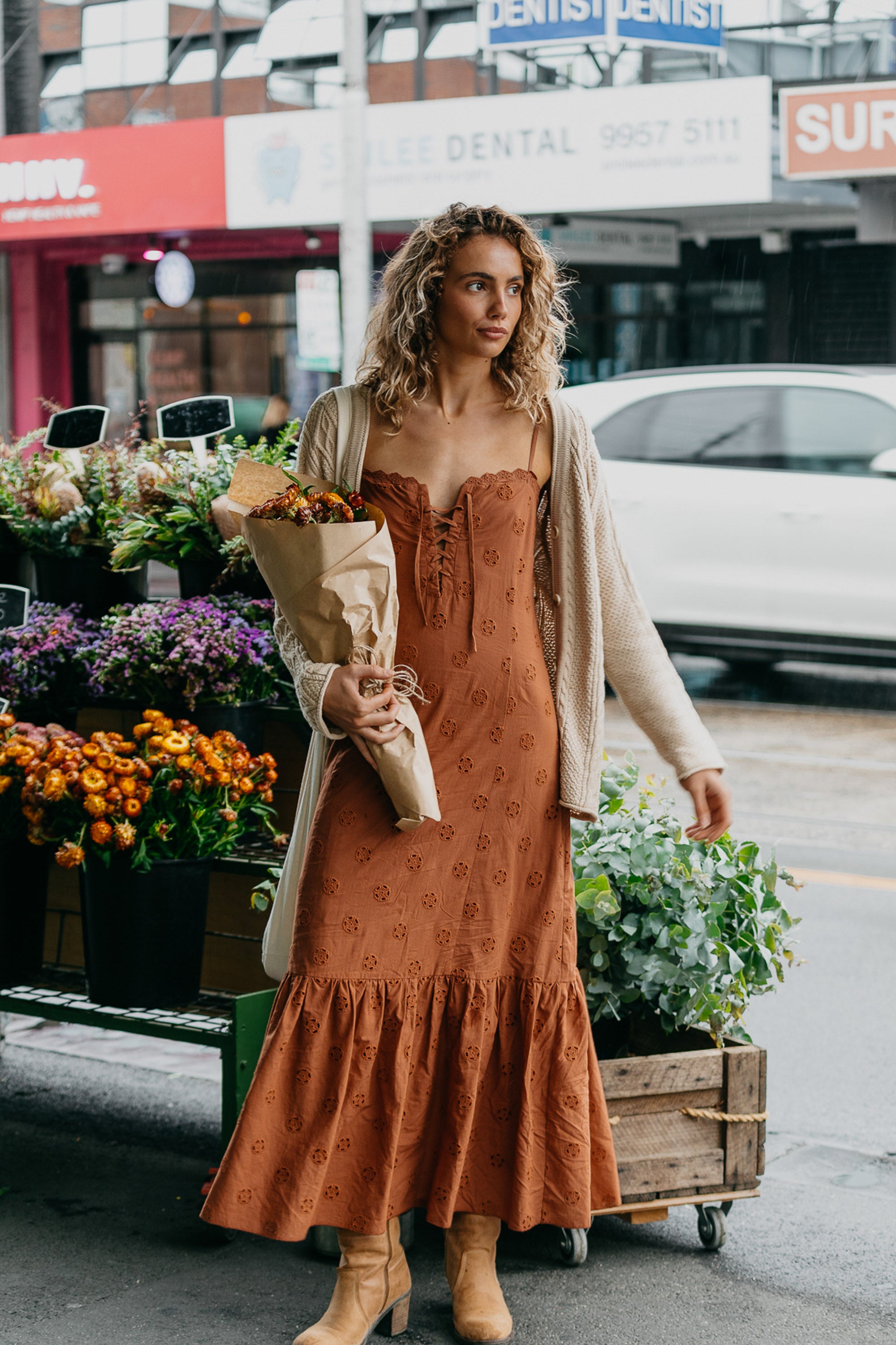 Maple - Brown Embroidered Maxi Dress