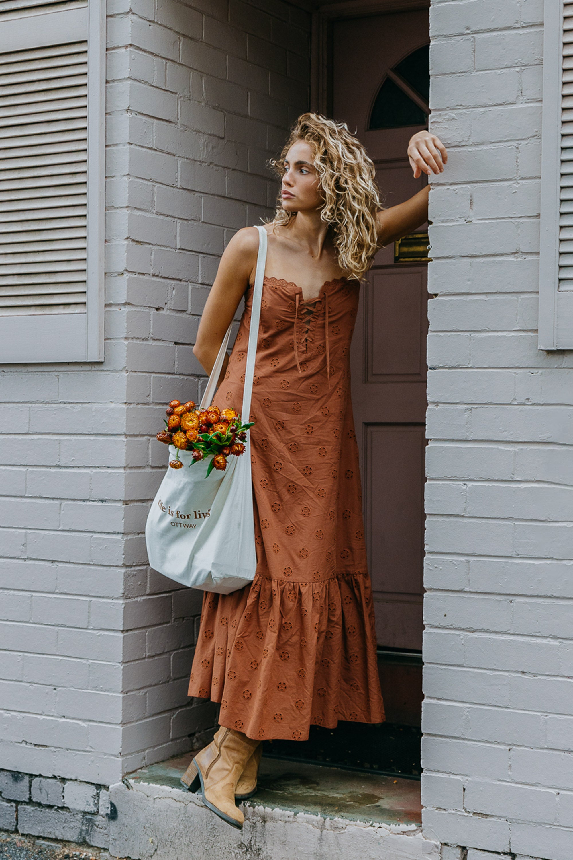 Maple - Brown Embroidered Maxi Dress