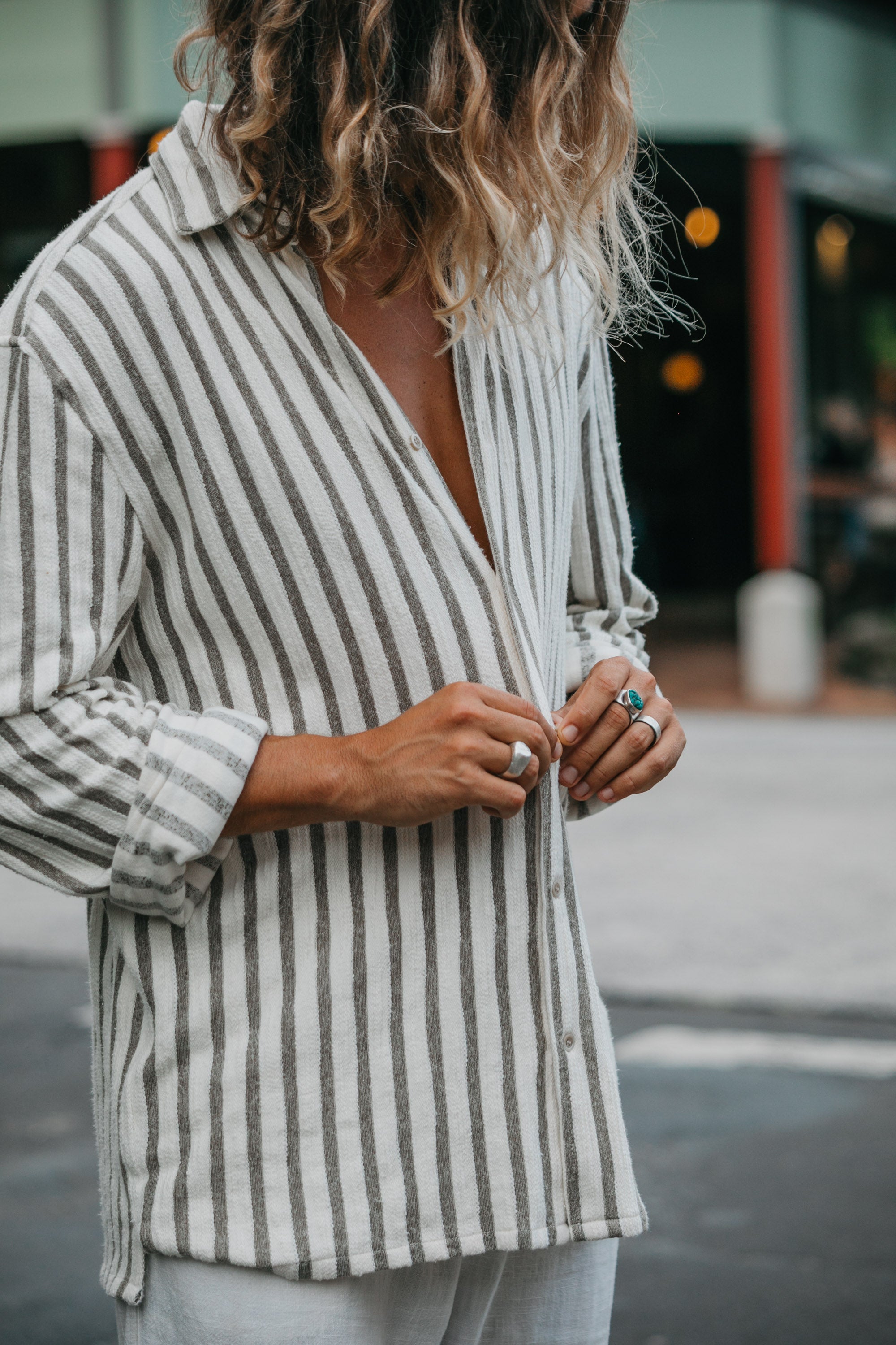 Blair - Stripe Textured Long Sleeve Shirt - Grey