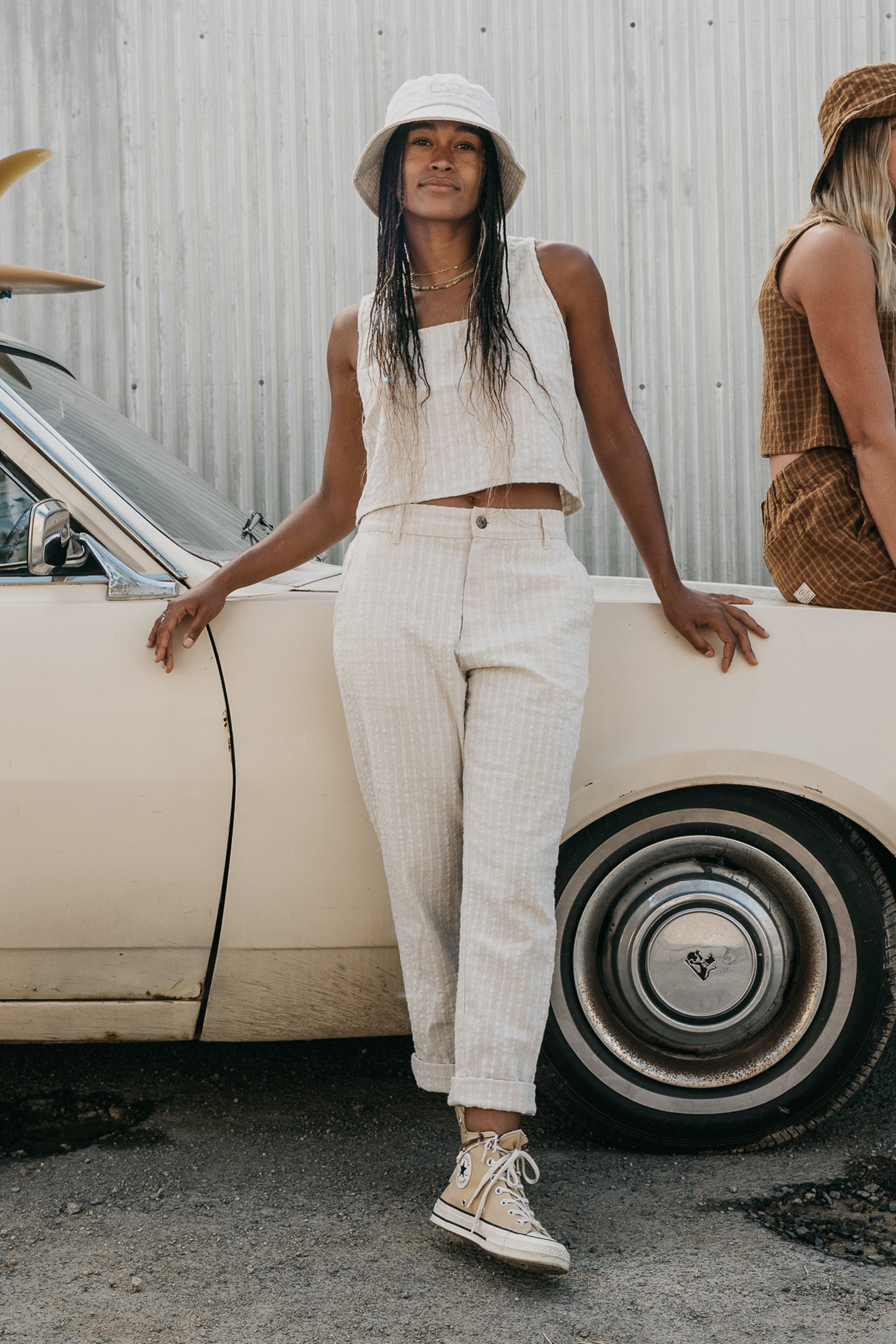 Bowie - Unisex Cream Checked Pants