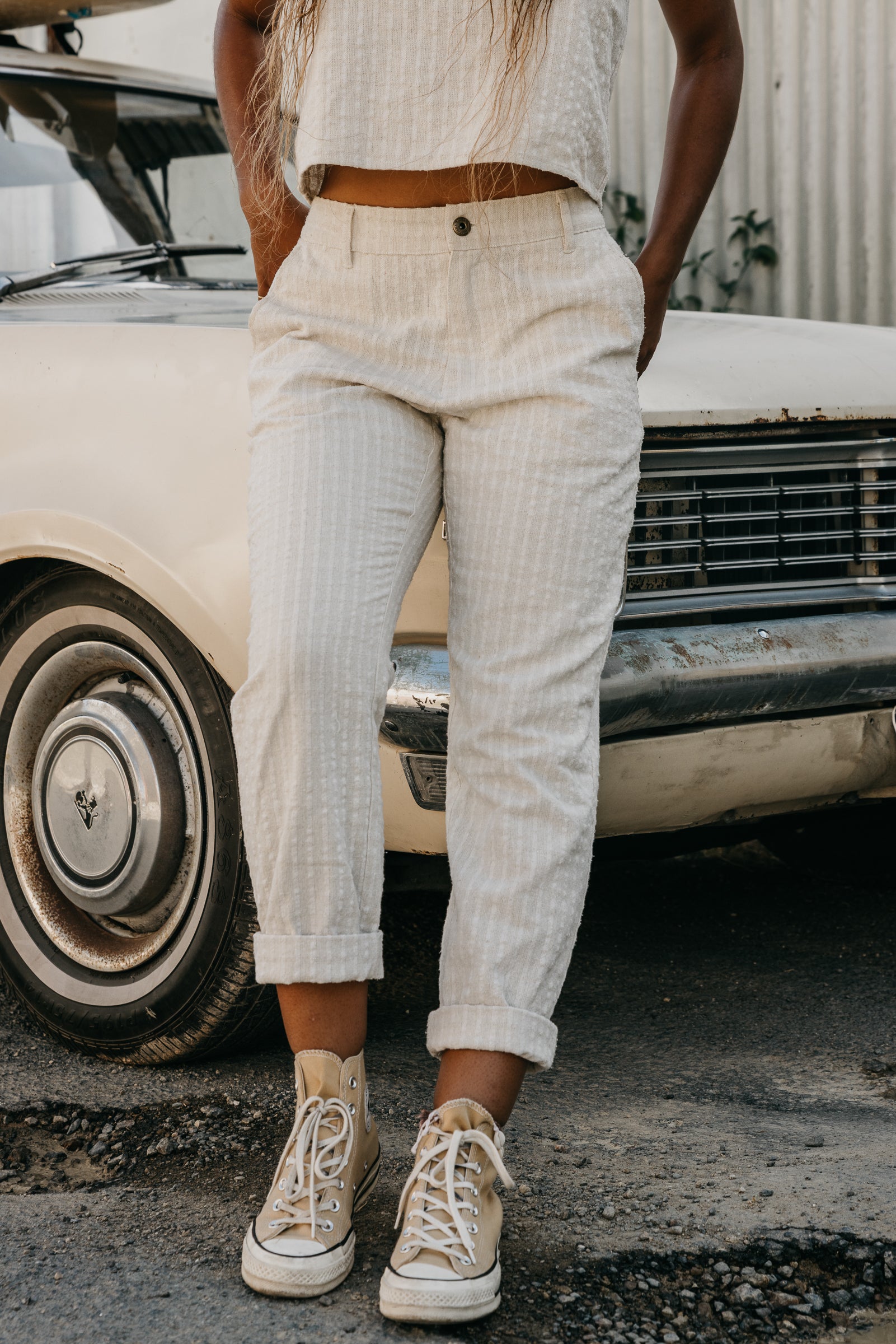 Bowie - Unisex Cream Checked Pants