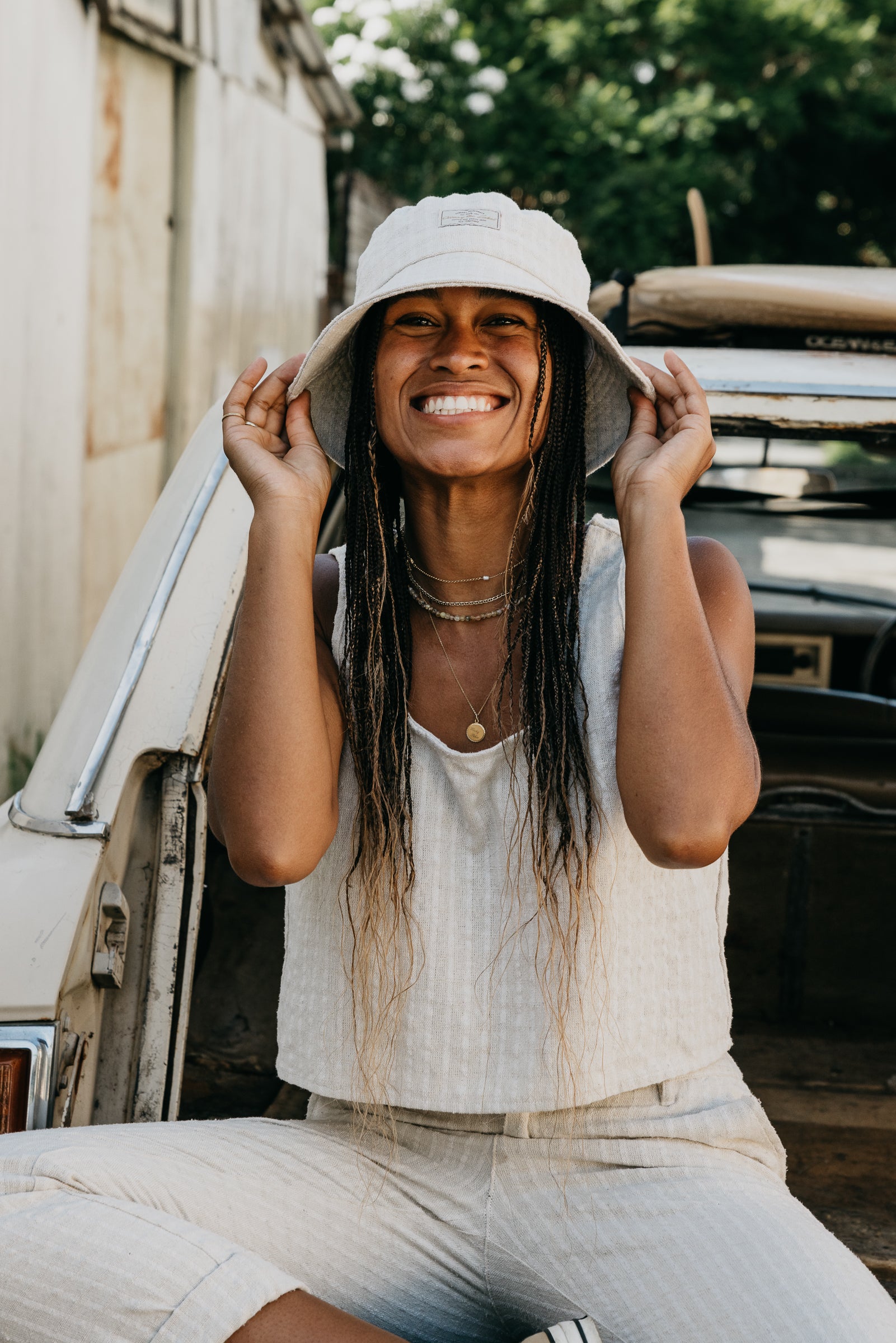 Bowie - Cream Checked Bucket Hat